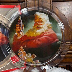 Vintage 1993 Coca-Cola Santa 13" Round Glass Platter